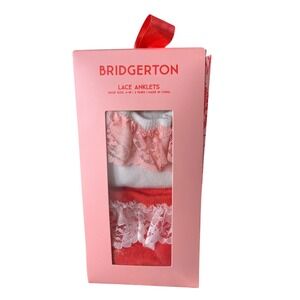 Bridgerton Lace Anklets Women Size 4-10 Pink Red White New 2 Pairs Gift Box